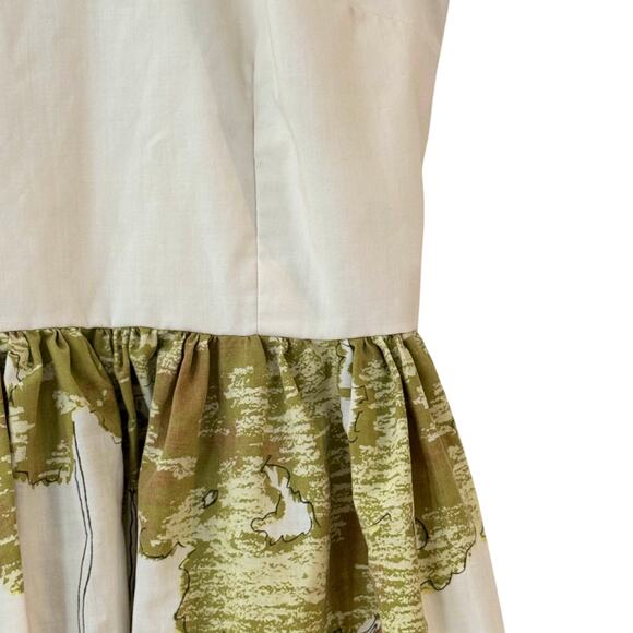 Vintage 70s Handmade Flavia Print Sundress Women’s Cream Green Fit & Flare Dress - Picture 7 of 16